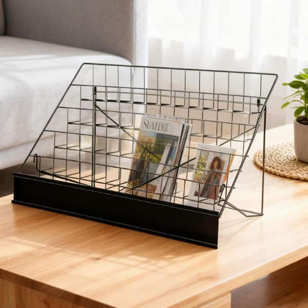 6 Tier Black 30 in x 23 in Metal Tabletop Freestanding Magazine