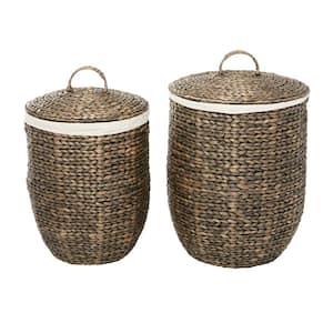 Litton Lane Brown Leather Modern 14 in. and 12 in. Storage Basket (Set of 2)