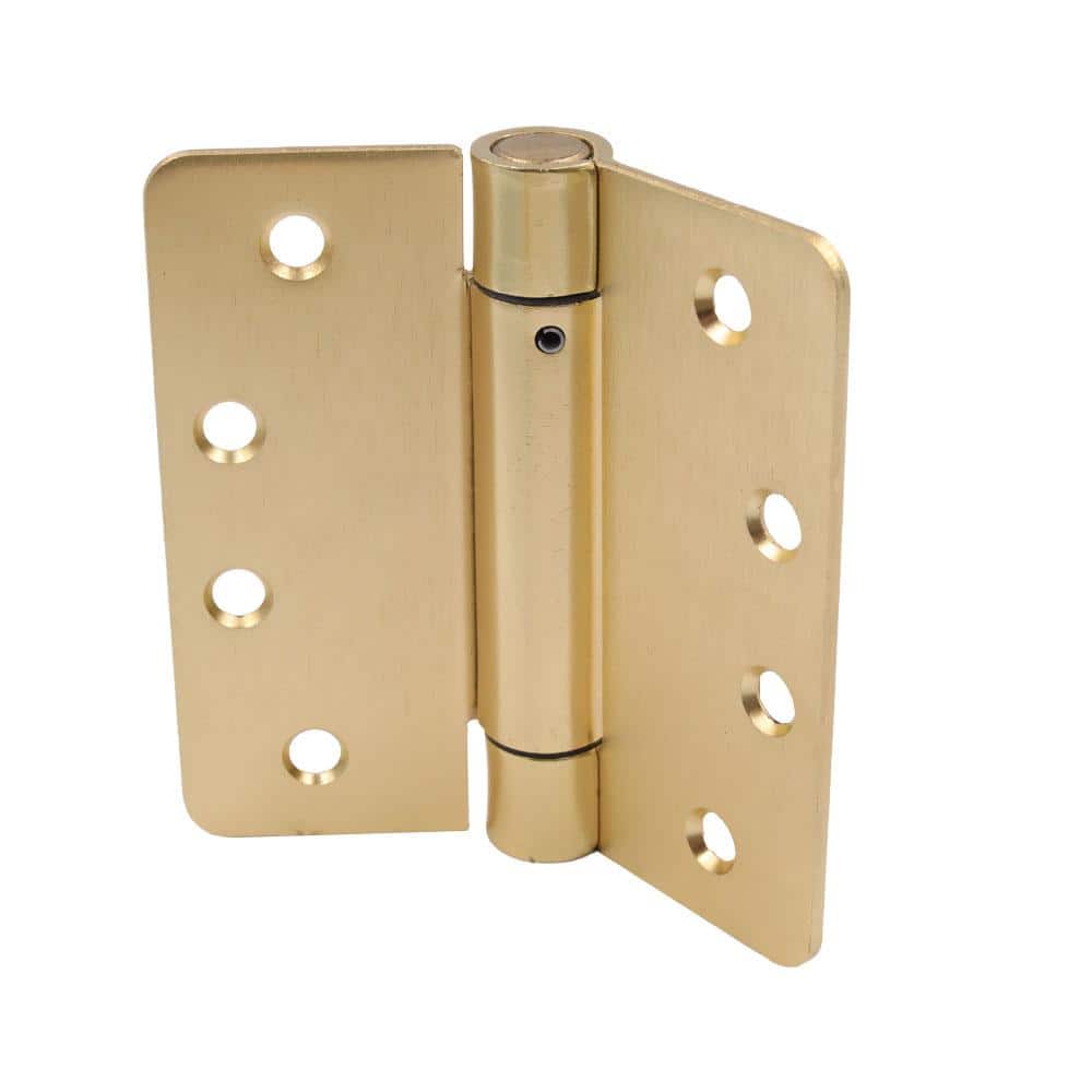 4 in. x 1/4 in. Radius Satin Brass Adjustable Spring Door Hinge