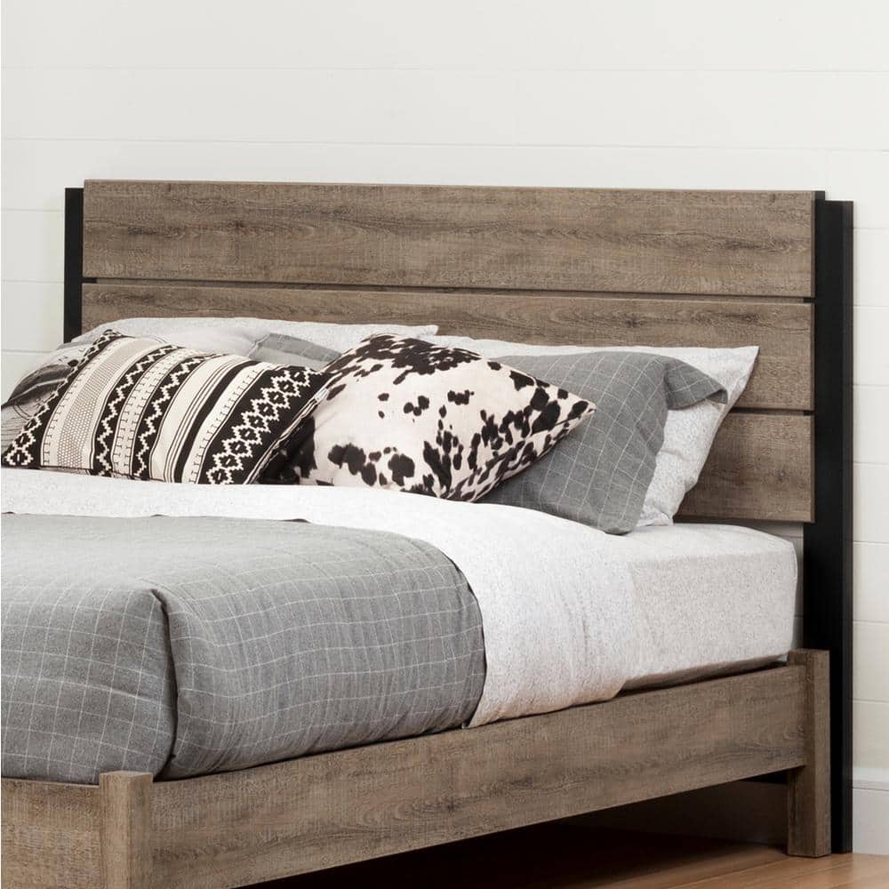 Full Weathered Oak and Matte Black Wood Headboard