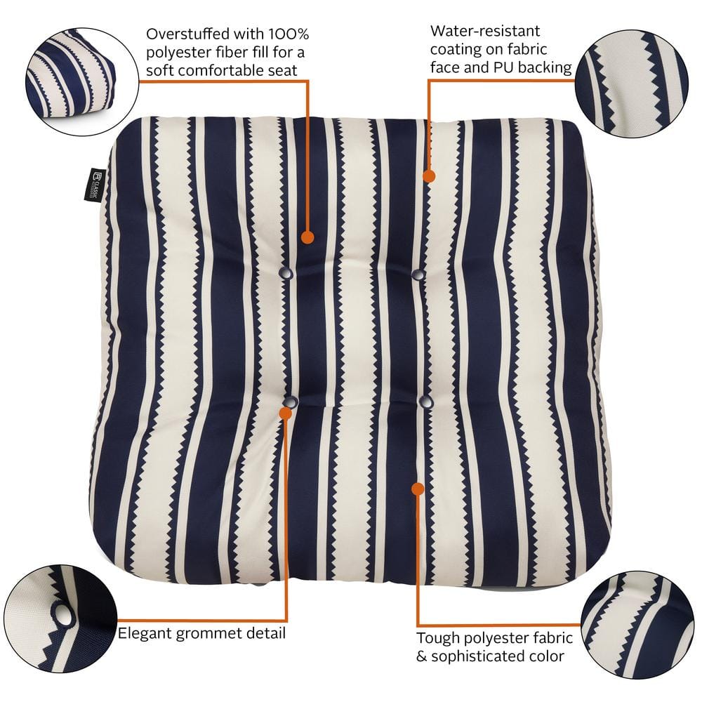 Classic Navy Sedona Stripe 19" Square Patio Seat Cushion