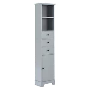 15 in. W x 10 in. D x 68.3 in. H Gray Freestanding Bathroom Storage Linen Cabinet with 3-Drawer and Adjustable Shelves