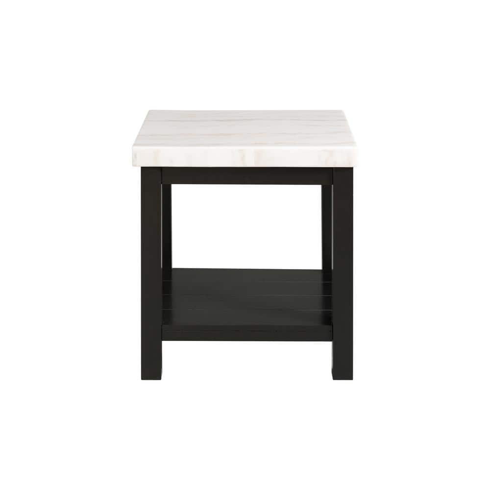 Transitional Black and White Marble Square End Table with Shelf