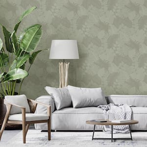 Superfresco Easy Scattered Leaves Sage Green Metallic Non-Pasted Paper Wallpaper