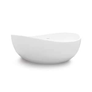 63.38 in. x 37.79 in. Double Slipper Freestanding Soaking Bathtub with Center Drain in White/Solid Surface Stone