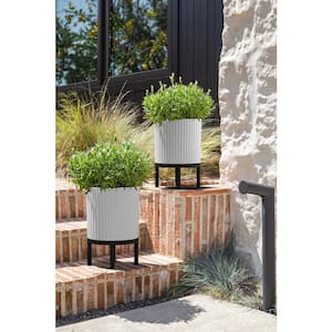 Demi 12 in. Raised with Stand Round White Plastic Planter with Black Stand (2-Pack)