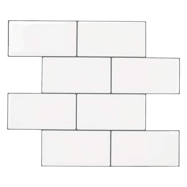 Yipscazo 9.45 in. x 11.8 in. White with Gray Grout Thin Vinyl Peel and Stick Backsplash Tiles for Kitchen (20-Pack/15.50 sq. ft.)