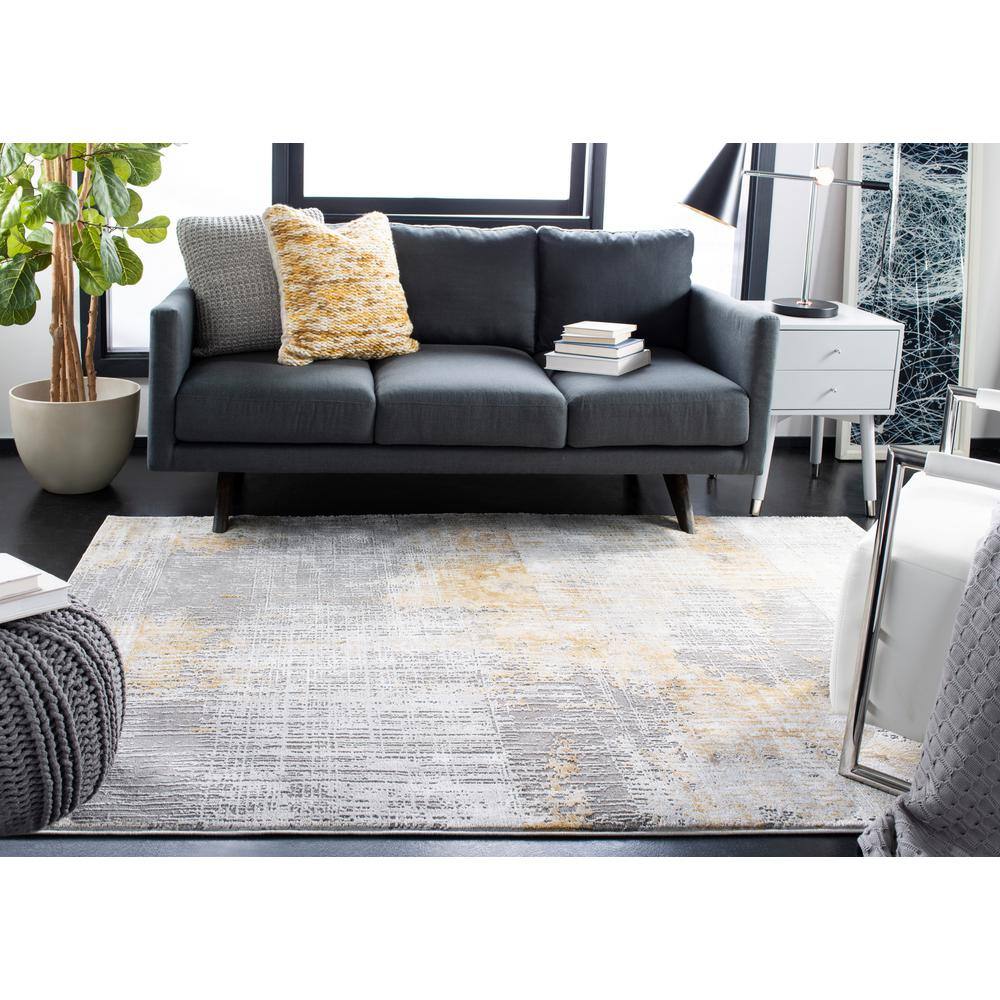 Reversible Abstract Grey-Beige Synthetic Area Rug 5'3" x 7'6"