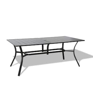 Black Rectangular Metal Steel Outdoor Dining Table with 1.57 in. Umbrella Hole