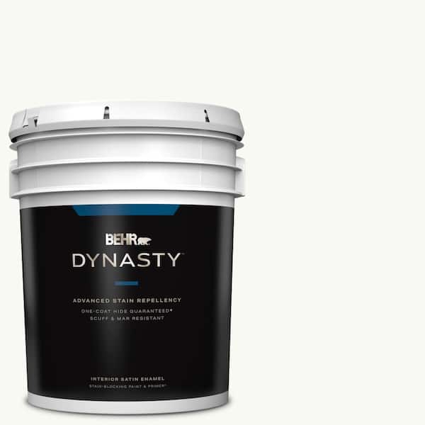 BEHR DYNASTY 5 gal. #PR-W15 Ultra Pure White Satin Enamel Interior Stain-Blocking Paint & Primer