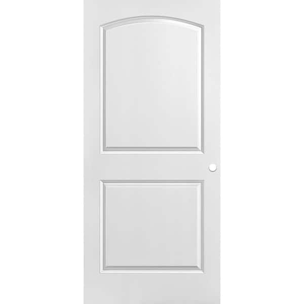 Masonite 36 in. x 80 in. 2 Panel Roman Primed Smooth Round Top Hollow Core Composite Interior Door Slab with Bore