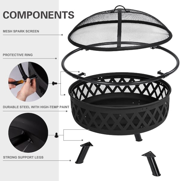Atesun 42 Round Steel Outdoor Patio Wood Burning Fire Pit