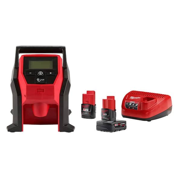 Milwaukee M12 12-Volt Lithium-Ion Cordless Electric Portable Inflator Kit  with 4.0 Ah and 2.0 Ah Battery Packs and Charger 2475-20-48-59-2424 The  Home Depot