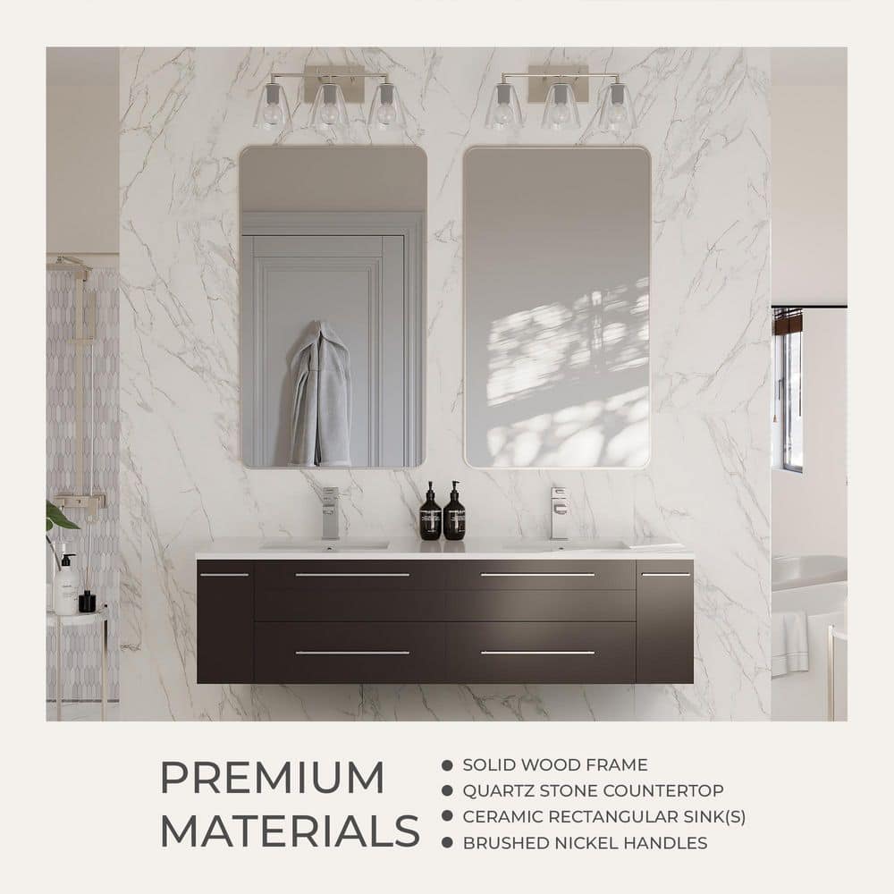 Gray Solid Wood and MDF Wall Mount Vanity with Quartz Stone Top