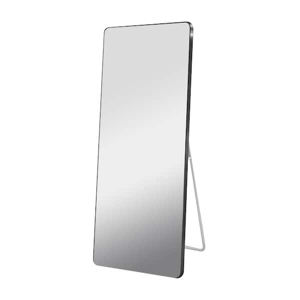 Unbranded 22 in. W x 65 in. H Rectangle Aluminum Framed Round Corner Standing Full Length Mirror with Bracket Wall-Mounted Mirror