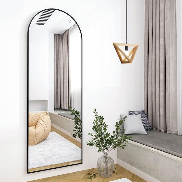 IDEAGLE 20 in. W x 63 in. H Modern Arched Shape Aluminum Alloy Framed Standing Mirror Full Length Floor Mirror in Black