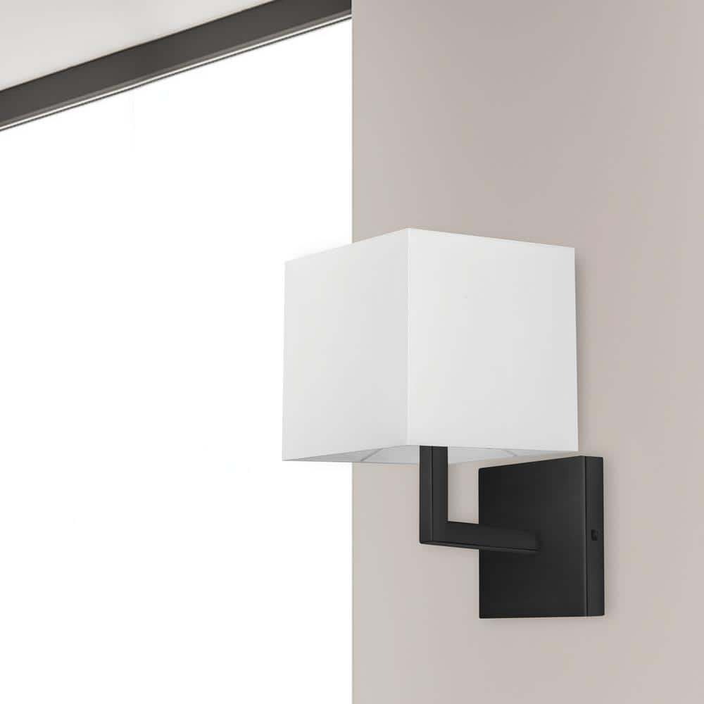 Lucas Modern Matte Black Wall Sconce with White Square Shade