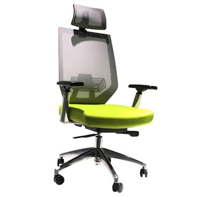 Green and Gray Adjustable Headrest Ergonomic Office Swivel Chair with Padded Seat and Casters