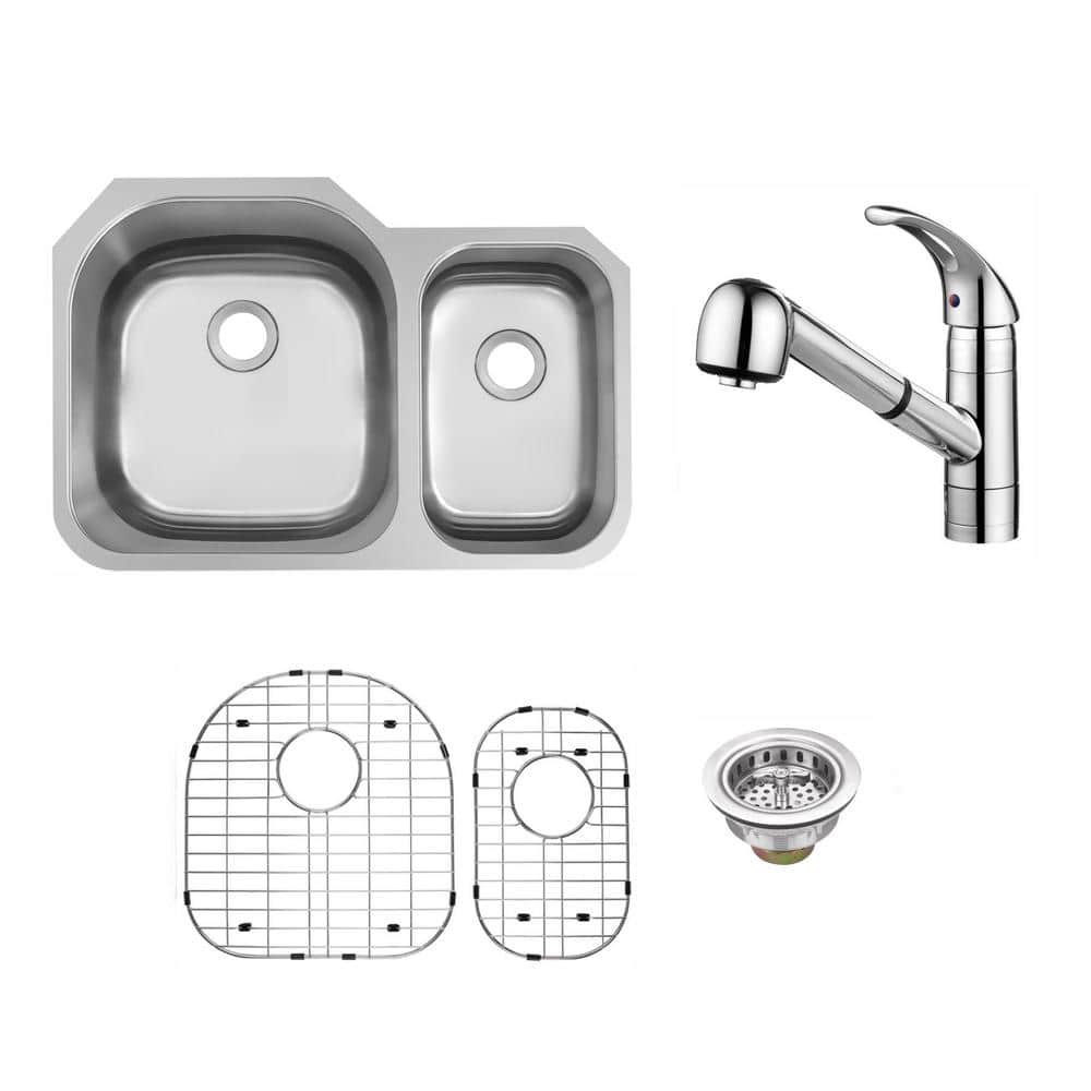 32 in. Undermount 70/30 Double Bowl 18 Gauge Stainless Steel Kitchen Sink with Pull-Out Polished Chrome Kitchen Faucet price history on PriceWatchPro