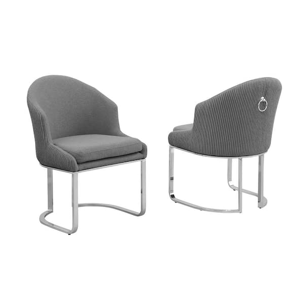 Best Quality Furniture Romina Dark Grey Teddy Fabric Side Chair Set of 2 With Chrome Iron Legs