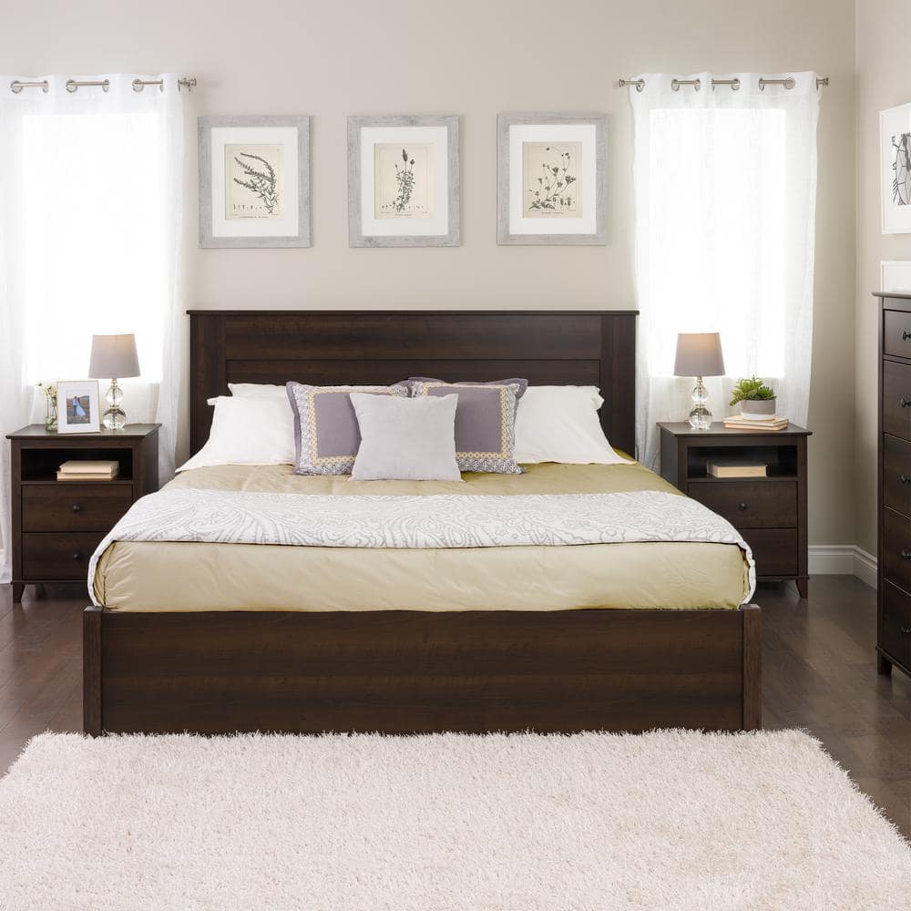 Espresso King Size Wooden Flat Panel Headboard