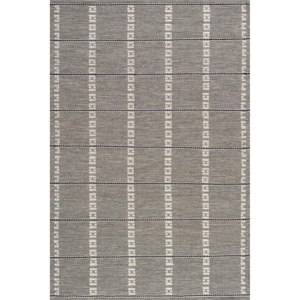 RUGS USA Morgan Geometric Check Wool and Cotton Grey 10 ft. x 14 ft. Indoor/Outdoor Patio Rug