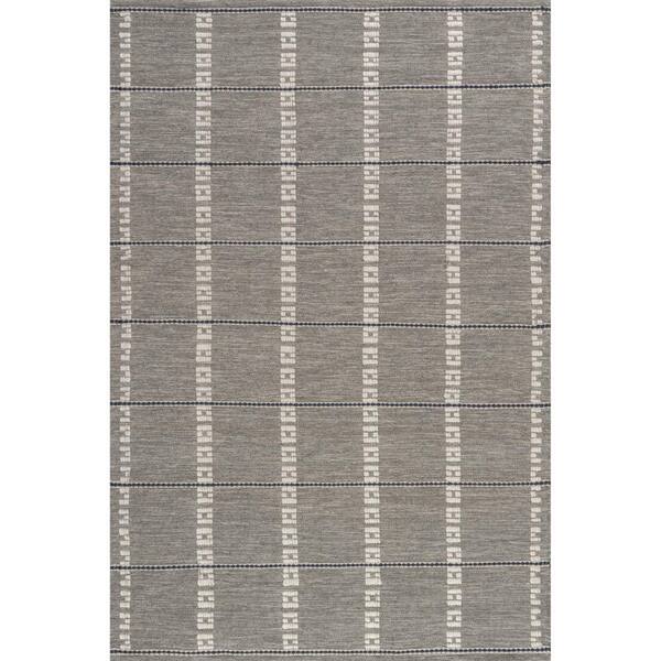 RUGS USA Morgan Geometric Check Wool and Cotton Grey 4 ft. x 6 ft. Indoor/Outdoor Patio Rug