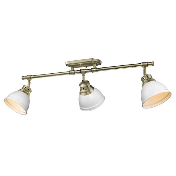 Golden Lighting Duncan 6.5 in. 3-Light Aged Brass Semi-Flush Mount with White Shade and No Bulbs Included
