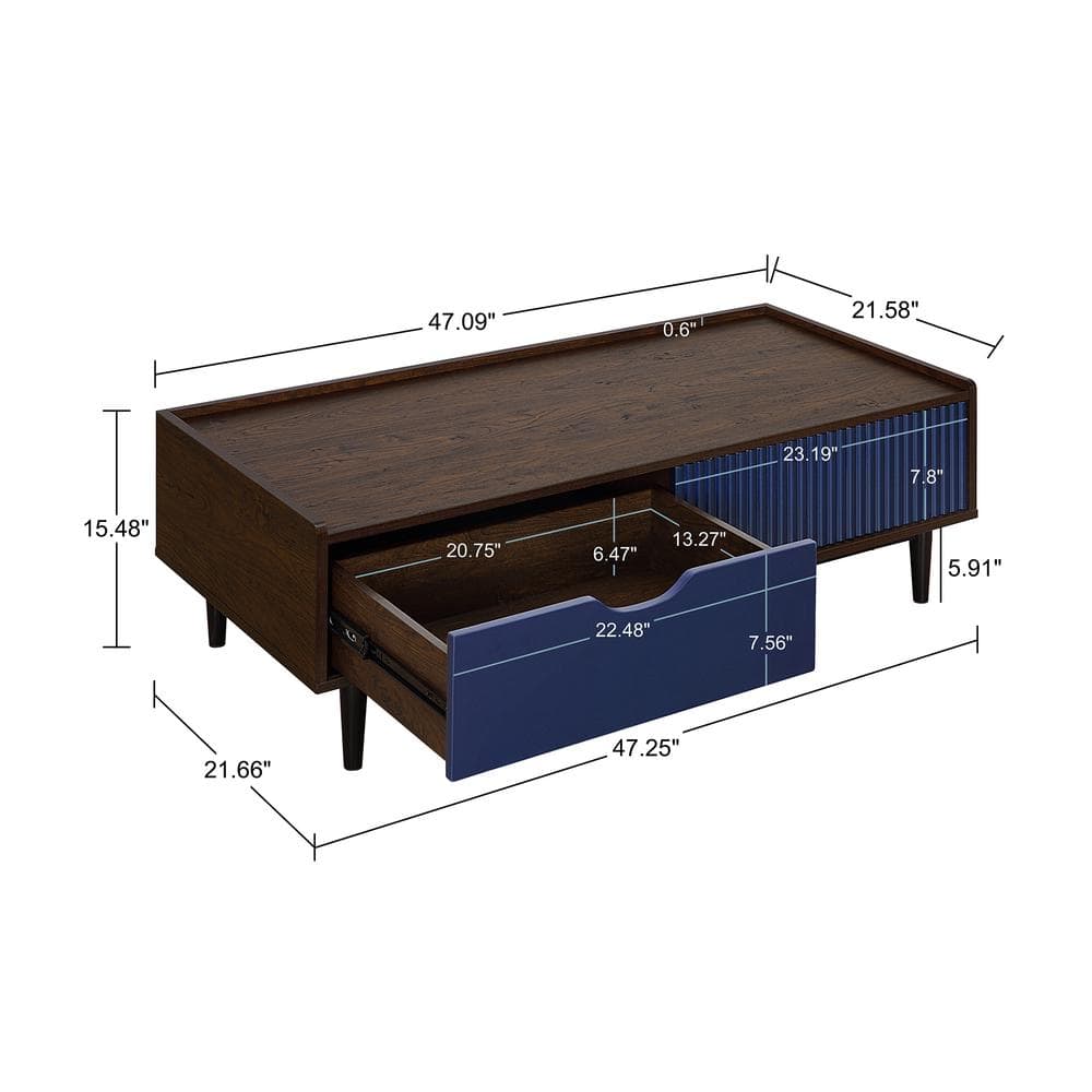 Duane Dark Brown and Navy Blue Wood and Metal Coffee Table with Storage