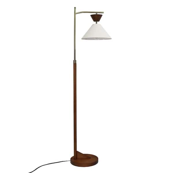 TOBILI 61in. Brown 1-Light Smart Dimmable Torchiere Floor Lamp for Living Room Linen Cone Zensa 110V Standing Light