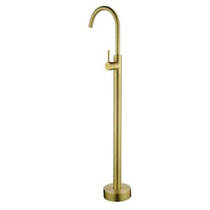 Single-Handle Floor Mount Roman Tub Faucet in Brushed Gold