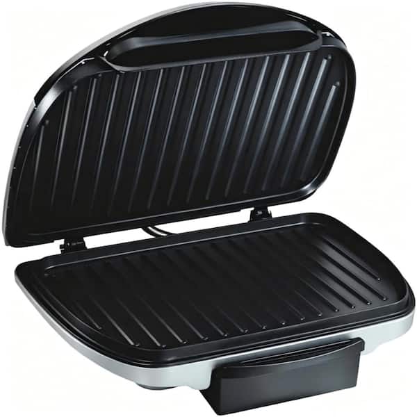 90 Sq. In. Electric Indoor Grill with Nonstick Plates and Floating Hinge, Silver, 1-Piece