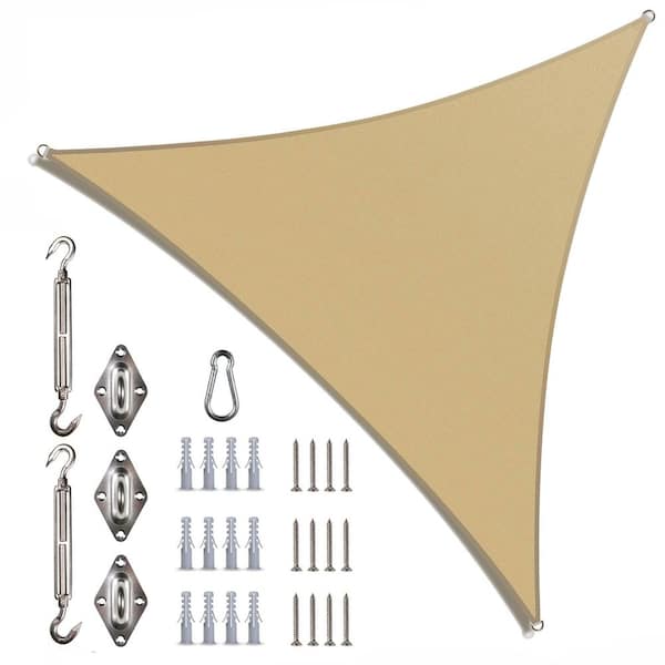 Unbranded 32 ft. x 32 ft. x 32 ft. Sand Beige Triangle Sun Shade Sail Canopy with Hardware Kit