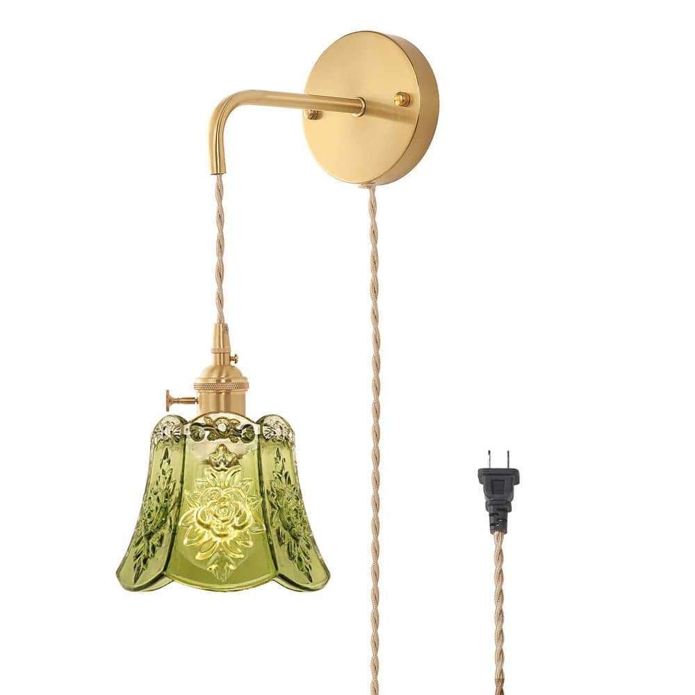 Retro 4.72 in. 1-Light Gold Plug-in Vintage Smart Home Wall Sconce with Ros