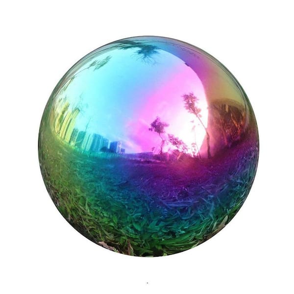 6 in. Rainbow Stainless Steel Solar Garden Gazing Globe Mirror Ball-Polished Shiny Sphere for Outdoor Decor