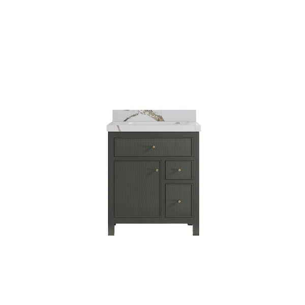 Willow Collections Sonoma 30 in. W x 22 in. D x 36 in. H Single Sink Bath Vanity in Pewter Green with 2 in. Calacatta Gold Quartz Top