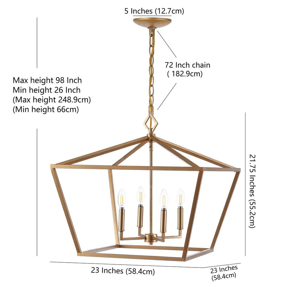 Gatsby 4-Light Polished Gold Iron Adjustable LED Lantern Pendant