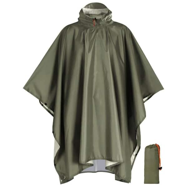 Waterproof Ripstop Polyester, Adult Size, Outdoor‑Use, Rain Poncho, Breathable Loose‑Fit, Reusable Rain Jacket, Green