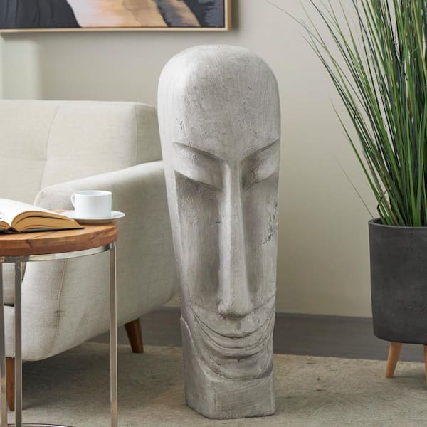 Litton Lane 10 in. x 37 in. Gray Resin Tall Distressed Totem Face Sculpture