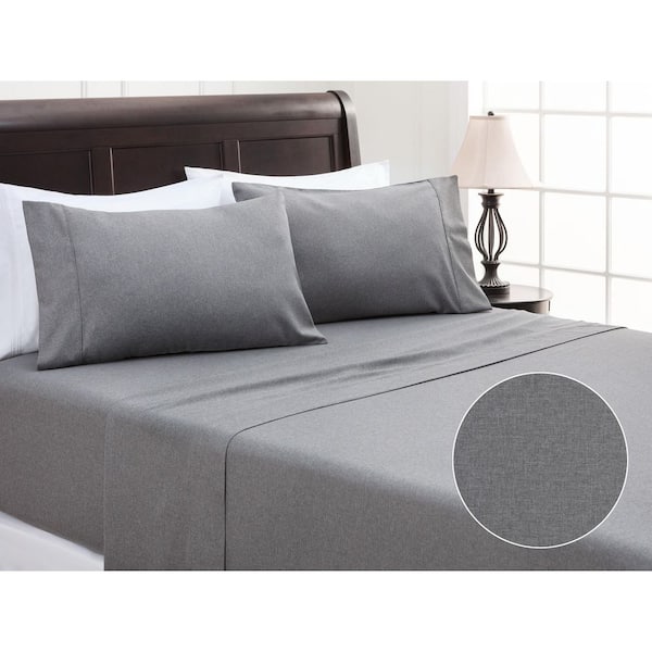 3-Piece Faux Linen Charcoal Gray Polyester Bedsheets Set, Twin