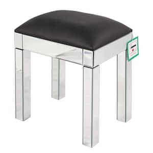 Silver Glass Mirrored Vanity Stool Makeup Bench PU Leather Upholstered Chair Piano Seat 15.9 in. Hx16.5 in. Wx11.8 in. D