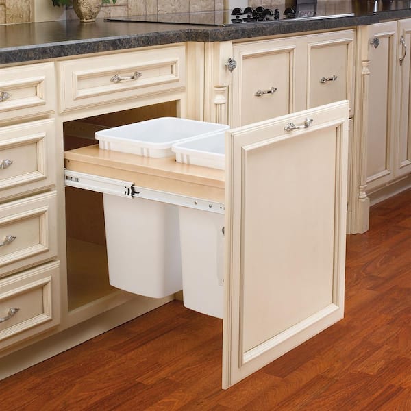 White Double Pull Out Top Mount Trash Can 35 qt.