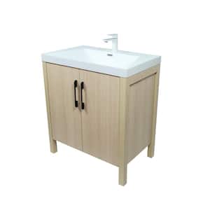 31.5 in. W x 19.7 in. D x 36 in. H Single Bath Vanity in Neutral Finish with Composite Granite Sink Top in White