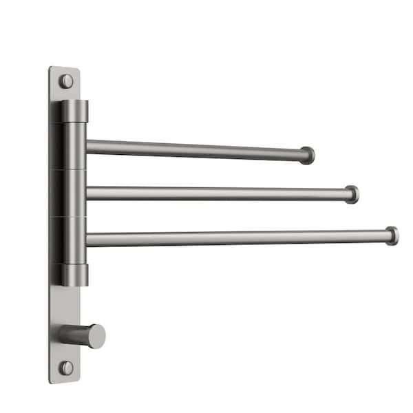 12.5 in. Wall Mounted 3-Arm Swing Towel Bar in Brushed Nickel