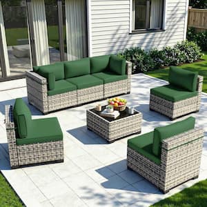 muphyers 7-Piece Wicker Outdoor Sectional Set Sofa Couch with Grey