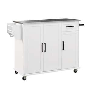 White Kitchen Cart with Drawers;Shelf;Spice Rack;Locking Casters;Wheels