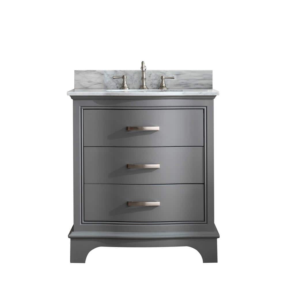 Monroe 30'' Gray Solid Wood Vanity with Marble Top