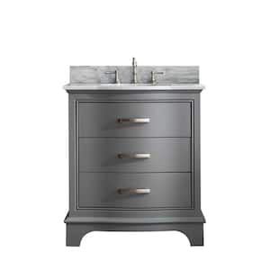 Monroe 30 in. W x 22 in. D Bath Vanity in Gray with Natural Marble Vanity Top in Carrara White with White Sink