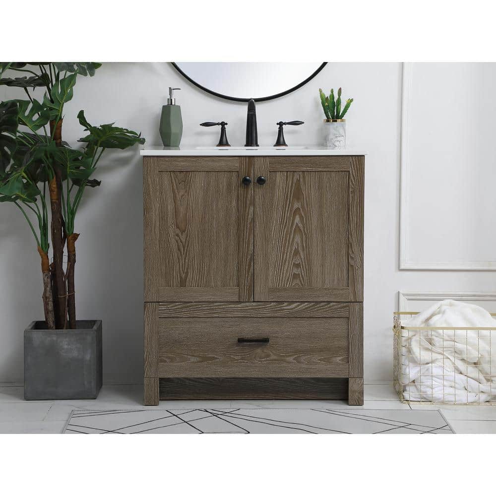 Weathered Oak 30" Single Bathroom Vanity with Porcelain Sink