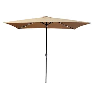 10 ft. x 6.5 ft. Rectangular Market Patio Umbrella Crank with Solar Powered LED Lighted in Taupe